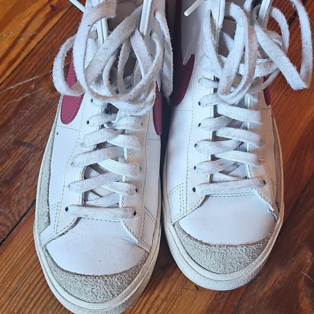 Nike White and Burgundy High-Tops